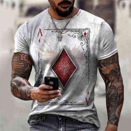 Playing Cards Diamond Square Print T-shirt Men's Summer Casual Short Sleeve Pullover Loose Tops 210716