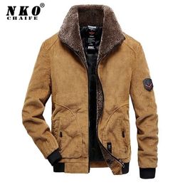 Men Winter Warm Thick Jackets Fashion Fur Collar Corduroy Coat Autumn Brand Outwear Military Casual 211110