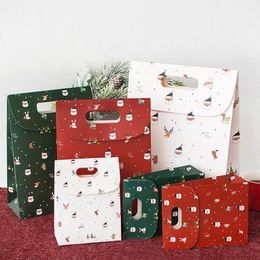 Christmas Gift Bag Cartoon Santa Printed Self-adhesive Kraft Paper Packaging Bags For Apple Candy Party Present Decor Wrap