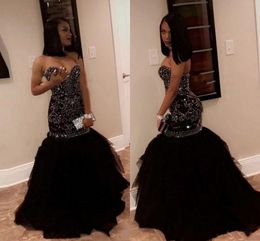 Sexy 2022 Black Dresses Evening Formal Elegant Womens Beading Crystal Stapless Open Back Pageant Prom Dress African Girls Plus Size
