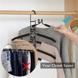 Wardrobe Organiser Clothes Hangers 5 In 1 Multi-layer Space-saving Non-slip Laundry Drying Rack Fishbone Type Home Storage Racks 210702