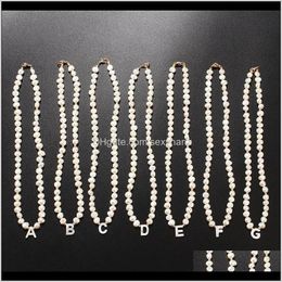 Chokers & Pendants Drop Delivery 2021 Beaded Imitation Pearl Chain Choker 26 Initial Letter Pendant Alphabet Charm Necklaces Women Fashion Ne