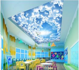 Özel Fotoğraf Duvar Kağıdı 3D Zenith Mural Moda Modern Güzel Mavi Gökyüzü Ve Beyaz Bulutlar Tavan Boyama Arka Plan Duvar Kağıtları Ev Dekorasyon