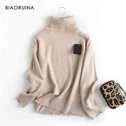 BIAORUINA 3 Color's Casual All-match Solid Knitted Turtleneck Sweater Female Everyday Autumn Winter Keep Warm Pullovers 210922