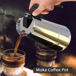 Moka Coffee Pot Espresso Latte Percolator Stove Coffee Maker Espresso Pot Italian Coffee Machine 200/300/450ml Stainless Steel 210408