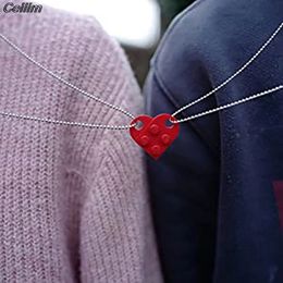 2PCS Beads Building Brick Heart Necklace for Women Men Love Couple Valentine's Gifts Punk Girlfriend Necklaces Jewellery