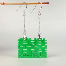 Self Created 925 Silver Natural Green Jade Double happiness Earrings Original DIY By Hand Accessories Women Gifts Jewellery