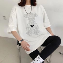 Fashion Summer Women's Loose-Fit Little bear T-Shirt Crew Neck Thick Versatile Mid-Length Tops summer plus size 210507