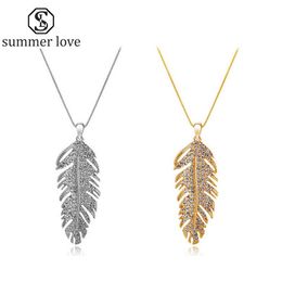Pendant Necklaces Love Bohemian Fashion Feather Leaf Crystal Link Chain Necklace Women Valentine's Day Gifts Collier Femme 2021