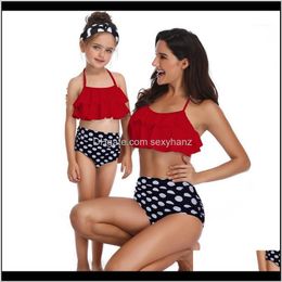 Womens Clothing Apparel Drop Delivery 2021 Bikinis Women Swimsuit Mother And Daughter High Waist Bathing Suit Summer Swimwear Bikini Set Thon