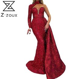 Women Dress Sequins Patchwork Irregular Sexy Prom Dresses Plus Size Long Red Blue Vintage Party 210513