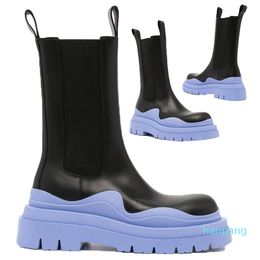 Designer-Top Quality Man Black+Blue soles Bottegea boot fashion luxury Tire Leather Chelsea booties Men platform chunky shoes lady Knight