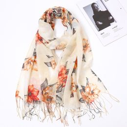 Floral Printed Cotton Scarf Hijabs Tassels Ladies Shawl Big Size Wraps Fashion Muslim Head Scarves