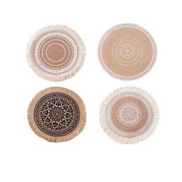 Round Ins style Tassels Table Mats Nordic Non-slip placemats Cotton linen Heat Insulation Furniture Decoration Coffee Cup Mat diameter 38cm