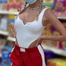 Ribbed Knitted Summer High Waist White Y2k Bodysuit Women Jumpsuit Female Casual Sleeveless Basic Top Sexy Body Beachwear 210510