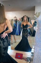 Beauty Black Colour Prom Dresses Good Quality Mermaid Lace Spaghetti Straps Holidays Party Gowns Tailor Made Plus Size Available