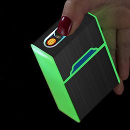 Multi-function Colourful USB Lighter Tobacco Cigarette Stash Case Holder Portable Innovative Design Glow In The Dark Protective Shell Smoking Storage Box DHL Free