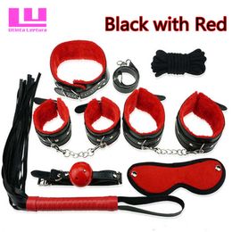 Utinta Leptura Sex Bondage Kit 7 Pcs Adult Games Set Handcuff Footcuff Whip Rope Blindfold for Couples Erotic Toys SM Products P0816