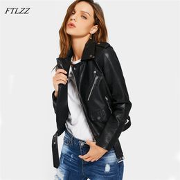 Leather Jacket Women Faux Soft PU Jackets Long Sleeve Short Biker Coat Black Pink Punk Outwear 210430