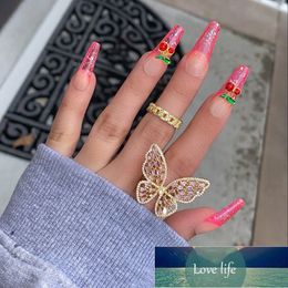 New Simple Full Rhinestone Butterfly Ring Vintage Pink Gold Finger Adjustable Ring For Women Fashion Jewelry Wedding Gifts Factory price expert design Quality