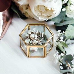 Custom Hexagonal Glass Ring Box Geometrical Clear Jewellery Storage Box Eternal Flower ring holder DIY Delicate Wedding Decoration 211216