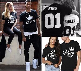 King Queen Letter Crown Printed Black White T Shirts Summer Casual O-neck Short Sleeve Tees Couple Lovers Tops Clothes