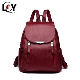Outdoor Bags Casual Backpack Female Brand Leather Women's Large Capacity School Bag For Girls Double Zipper Fashion Shoulder