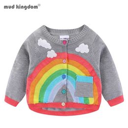 Mudkingdom Toddler Girl Boy Cardigan Sweater Lightweight Rainbow Clouds Knit Outerwear for Kids Clothes Cotton Spring Autumn 211106