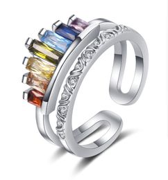 Adjustable opening Rainbow Cluster Ring For Women Fashion Engagement Wedding Band Charm Jewelry