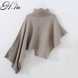 H.SA Women Harajuku Sweater and Jumpers Winter Spring Batwing Sleeve Chic Irregular Knit turtleneck sweater with collar 210716