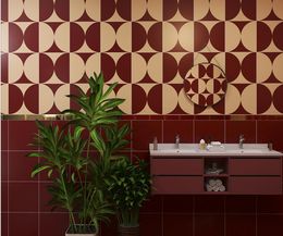 Wine red semi-circular small flower tiles extreme poverty wind toilet interior wall ceramic brick restaurant 300x300 matte floor tile
