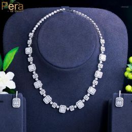 Earrings & Necklace Pera Classic White Square Cut CZ Zircon Women Wedding Chocker And Sets For Brides Luxury Party Jewelry J449