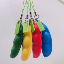 Squeeze-a-Bean Pea Poppers Fidget Toys Simple Key Ring Keychain Squeeze Soybean Finger Puzzles Red Green Blue Yellow Colour Soy Bean H416NO8