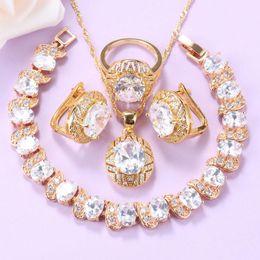 Earrings & Necklace Turkish Jewellery Sets Gold Colour Hight Quality Natural Stone Wedding Costume Womans' And Bracelet 7-Color