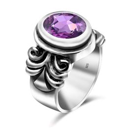 Cluster Rings Purple Amethyst For Women 925 Silver Unique Vintage Ring 6ct Big Gem Stone Oval Shape Elegant Female Jewellery Handmde