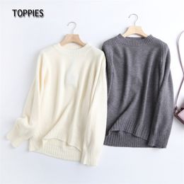 Toppies Winter Beige Knitted Sweater Women O Neck Jumper Female Oversize Pullovers Chic Tops Comfort Warm Clothes 210917