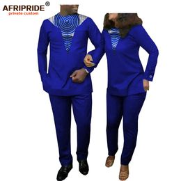 African Clothing for Couple Dashiki Print Ankara Men`s 2 Piece Set Women Set Shirt and Pant Suit Outfits AFRIPRIDE A20C001 X0428