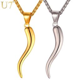U7 Italian Horn Necklace Amulet Gold Color Stainless Steel Pendants & Chain For Men/Women Gift Fashion Jewelry P1029 210929