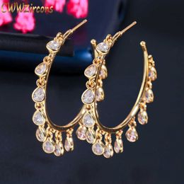 Fringed Cubic Zirconia Charms Circle Round Dangle Water Drop Earring for Women Designer 585 Gold Tassel Jewellery CZ828 210714