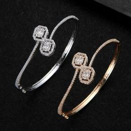 Spring Trendy Luxury Stackable Statement Bangle for Women Wedding Full Cubic Zircon Crystal Cz Dubai Bracelets S0799 Q0720