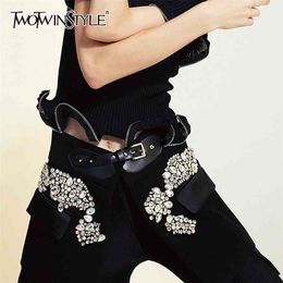Streetwear Style Women's Skirt High Waist Beading Patchwork Asymmetrical For Women Fashion Clothing 210521