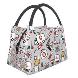 NOISYDESIGNS Travel Insulated Lunch Bags Women Cartoon Nurse Print Oxford Cloth Food Case School Cooler Warm Large Box for Kids 210818