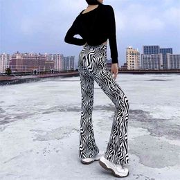 Zebra Print Y2k Aesthetic Female Flare Pants Women Casual Harajuku Long Vintage Striped High Waist Trousers Sweatpants 210510