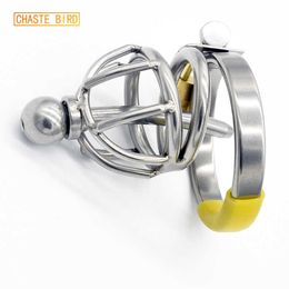 CHASTE BIRD New Stainless Steel Metal Male Chastity Device with Catheter Plug Cock Cage Penis Belt Sex Toy BDSM A099 P0826