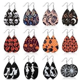 Pumpkin Earring PU Leather Drop Earrings Party Female Halloween SpiderEarring Women VintageEarring Jewelry Gifts 22 Designs WY870WLL