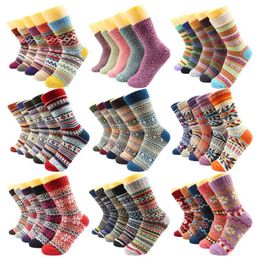 5 Pairs Winter Warmer Women Thicken Thermal Wool Cashmere Snow Socks Fashion Casual Euramerican National Wool Socks for Women 211221