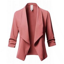 Bigsweety Women Formal Jackets Office Work Open Front Notched Slim Ladies Blazer Spring Autumn Casual Cardigan Tops 211019