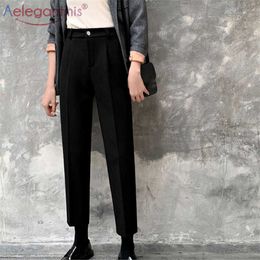 Aelegantmis High Waist Casual Classic Women Woollen Harem Pants Korean Fashion Elegant Simple Female Wool Trousers Vintage 210607