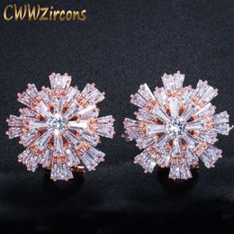 Luxury Cubic Zirconia Jewelry Rose Gold Color Large Sparkling Snowflake Big Zircon Crystal Earrings For Girls CZ137 210714