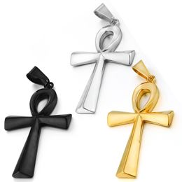 Unisex Men's Stainless Steel Pendant Necklace Egyptian Ankh Life Cross Religious Symbol Amulet with 60cm Rolo Chain